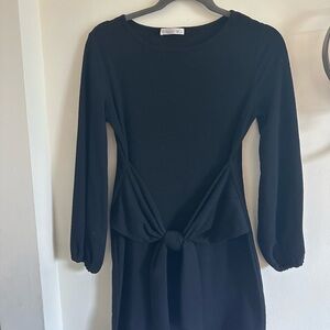 R.Vivimos Long Sleeves Elegant Knitted Bodycon Tie Waist Sweater Pencil Dress